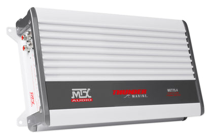 Pair MTX Audio WET77-W 7.7" 300 Watt Marine Boat Speakers+4-Channel Amp+Wires