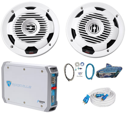 Pair MTX Audio WET77-W 7.7" 300 Watt Marine Boat Speakers+2-Ch. Amplifier+Wires