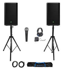 DJ Package w/ (2) Mackie Thrash212 12" Powered Speakers+Stands+Mic+Headphones