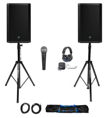 DJ Package w/ (2) Mackie Thrash215 15" Powered Speakers+Stands+Mic+Headphones