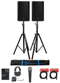 DJ Kit w/ (2) Mackie Thrash215 15" Powered Speakers+Mixer+Stands+Mic+Headphones