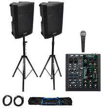(2) Mackie Thump15 V4 15” 1400w Powered DJ PA Speakers+Mixer+Stands+Microphone