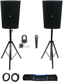DJ Package w/ (2) Mackie Thump215XT 15" Powered Speakers+Stands+Headphones+Mic