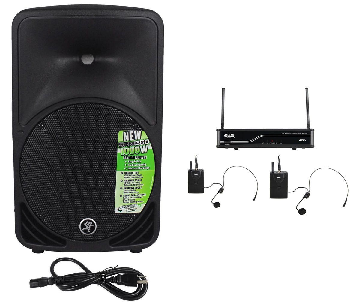 Mackie SRM350V3 SRM350-V3 1000w 10" Powered PA Speaker w/DSP+CAD Dual Headset