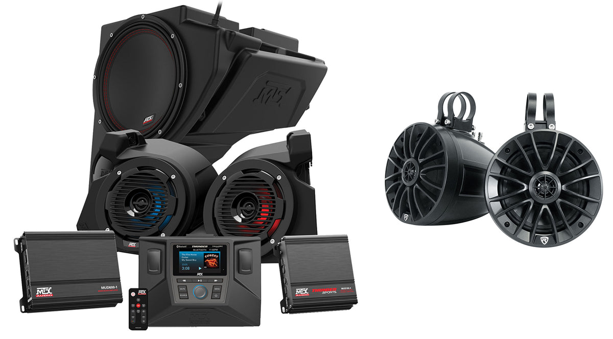 MTX RZR-14-THUNDER3 Receiver+MTX/Rockville Speakers+Sub For Polaris RZR 1000/900