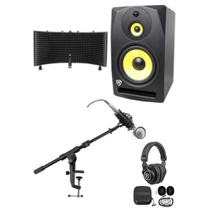 Rockville DPM10B 10" 400 W Powered Studio Monitor+Headphones+Mic+Shield+Stand