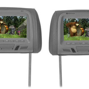 Pair Rockville RHP7-GR 7” Grey Plug N Play Car Headrest Monitors w/ Speakers+IR