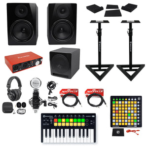 Focusrite Recording Interface+Controller+Pad+Mic+Headphones+2) 6.5" Monitors+Sub