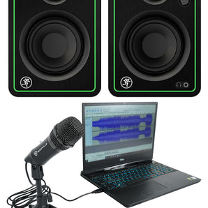 Rockville USB Computer Microphone Mic+Stand+(2) Mackie CR3-XBT Studio Monitors