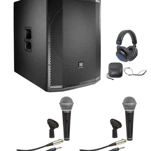 JBL PRX818XLFW 18" 1500w Powered Subwoofer w/WiFi/DSP/EQ+Headphones+Samson Mics