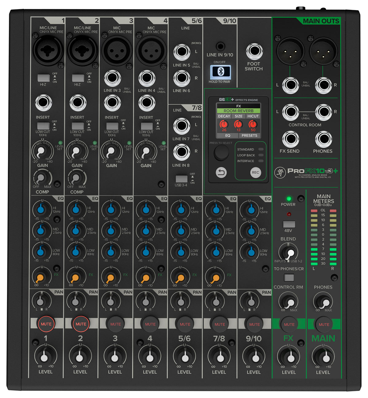 Mackie ProFX10v3+ 10-Channel Pro Effects Mixer w/USB ProFX10 v3 + Power Strip