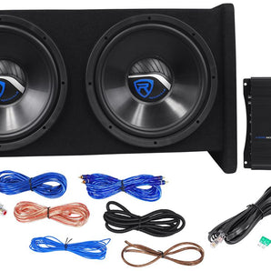 Rockville RV12.2A 1200w Dual 12" Car Subwoofer Enclosure+Mono Amplifier+Amp Kit