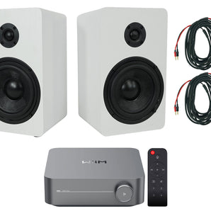 2 Rockville RockShelf 58W 360w 5.25" White Bookshelf Speakers+Wifi Amp Receiver