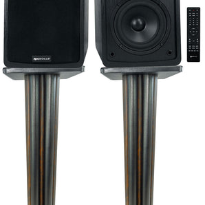 Rockville ELITE-5B 5.25" Bookshelf Speakers w/Bluetooth+28" Dark Wood Stands