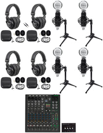4-Person Podcast Recording Kit with ProFX10v3+ Mixer and Desk Stands
