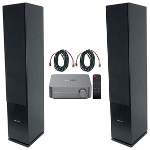 (2) Rockville Rocktower 64B Black Home Audio Tower Speakers+Wifi Amp Receiver