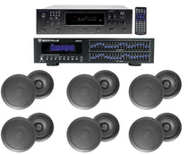 6-Zone Receiver with (6) Pairs of Black 8" In-Ceiling Speakers, Commercial Package