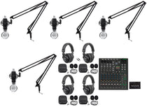 4-Person Podcast Recording Kit with ProFX10v3+ Mixer and Boom Arms