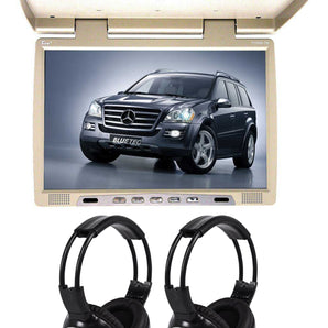 TView T176IR Beige 17" Car Video Flip Down Overhead Monitor +2 Wireless Headsets