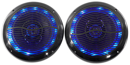 2) Rockville 6.5" LED Swivel Black Marine Wakeboard+Coaxial Speakers+Amp+Amp Kit