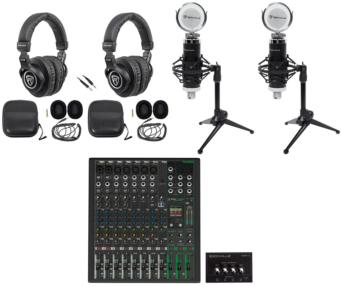 2-Person Podcast Recording Kit with ProFX12v3+ Mixer and Desk Stands