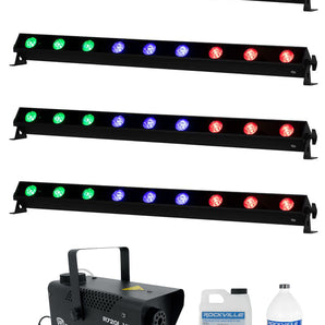 4) American DJ ADJ UBL6H IP20 6x20w LED RGBAL Wash Light Strip Bars+Fogger+Fluid