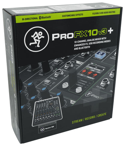 Mackie ProFX10v3+ 10-Channel Enhanced Effects Mixer w/USB+(3) Mics ProFX10 v3+