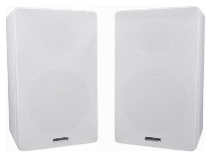 RockShelf 68W 6.5" Home Bookshelf Speakers + White Adjustable Stands