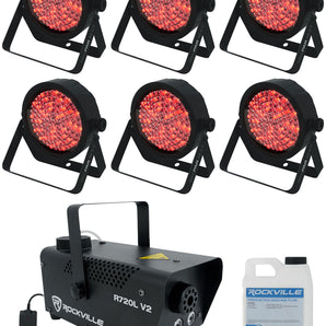 (6) Chauvet DJ SLIMPAR 56 ILS DMX RGB LED Par Wash Up-Lights+LED Fog Machine