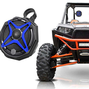 2) 6.5" Roll Cage Roll Bar Tower SSV Speakers for Polaris RZR/XP/XP4+Blue Grills