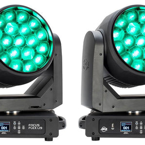 (2) American DJ ADJ Focus Flex L19 RGBL LED DMX Moving Head Lights w/Pixel FX