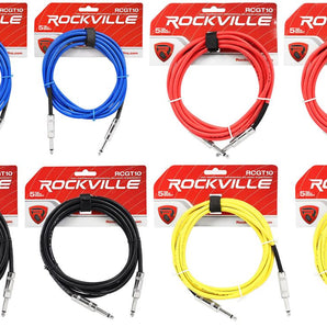 8 Rockville 10'  1/4" TS-1/4'' TS Guitar/Instrument Cable (4 Colors x2 of each)