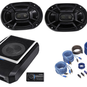 ALPINE PWD-X5 Slim Under-Seat Powered Subwoofer+Wire Kit+(4) Polk 6x9" Speakers