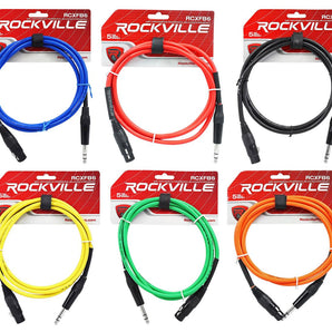 6 Rockville 6' Female Rean XLR to 1/4'' TRS  Cables (6  Colors)