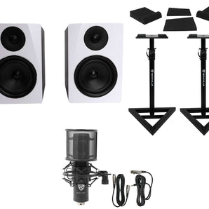 (2) Rockville APM6W 6.5" Powered USB Studio Monitors+Stands+Pads+Condenser Mic