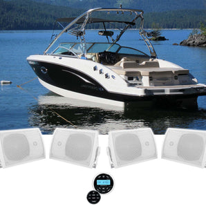 Rockville RGHR2 Marine Gauge Boat Receiver w Bluetooth USB+4) 5.25" Box Speakers