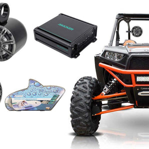 (2) KICKER KM65 6.5" 390w Black Tower Speakers+Amp For Polaris RZR/ATV/UTV/CART