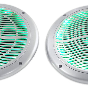 Rockville RMC65LS 6.5" 600w 2-Way Silver Marine Speakers/Multi Color LED+Remote