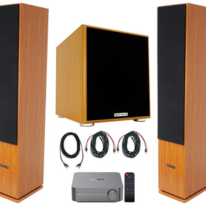 (2) Rockville Rocktower 64B Wood Home Tower Speakers+Wifi Amp Receiver+Sub