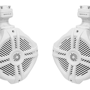 Pair Rockville RWB70W White 6.5" 250w Marine Wakeboard 360° Swivel Tower Speakers