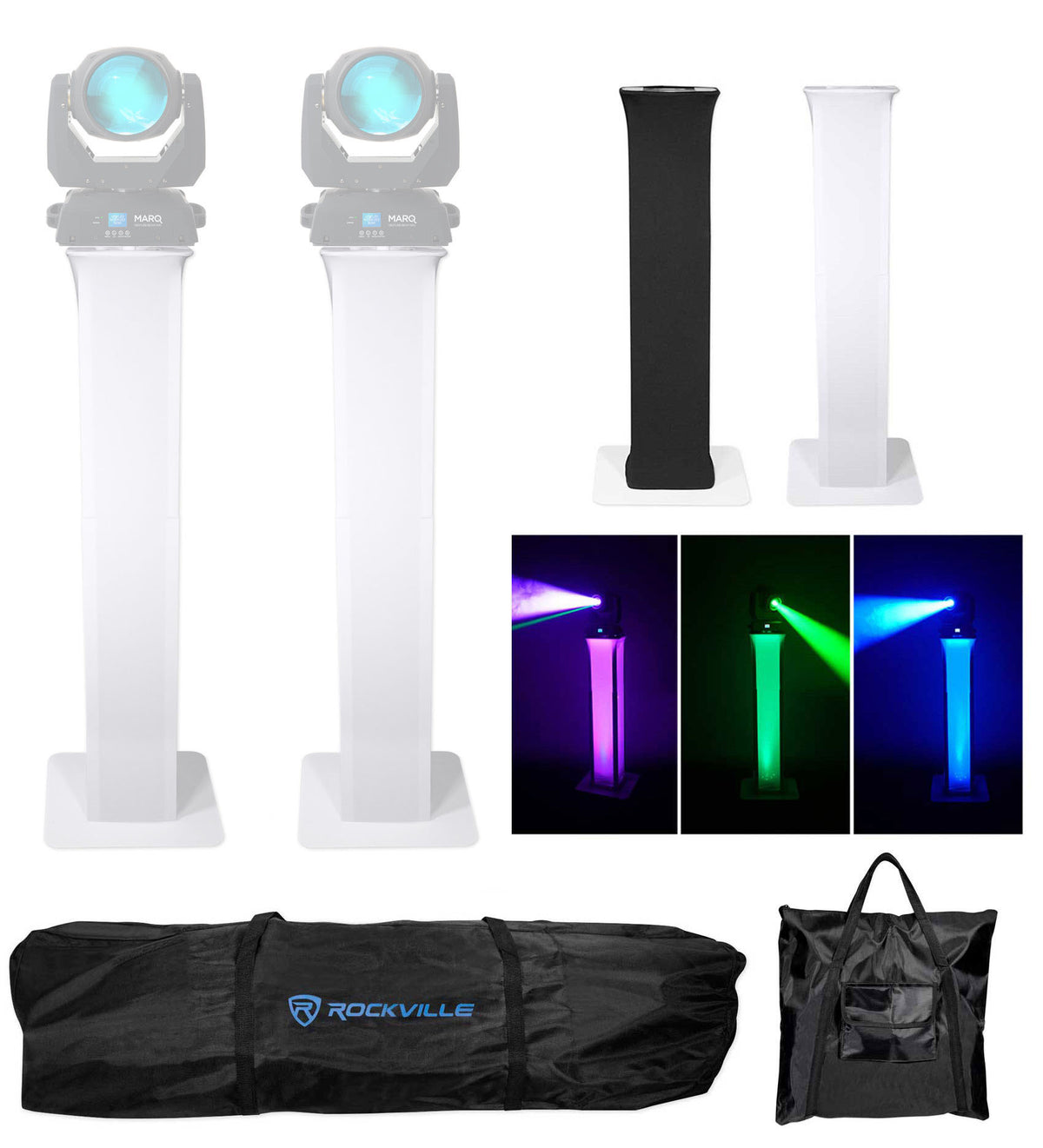 (2) Totem Stands+Black and White Scrims For (2) Marq Gesture Beam 500 Lights