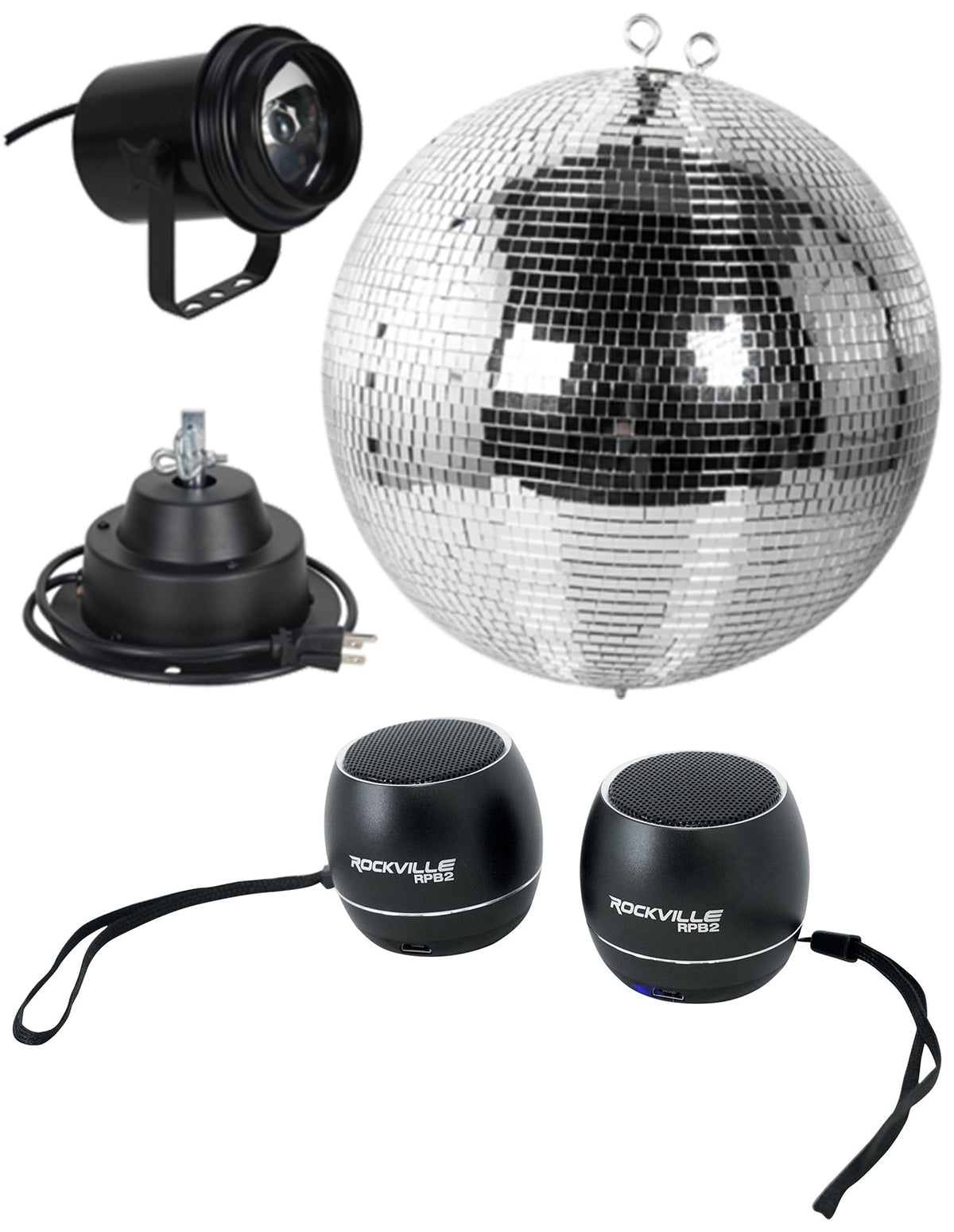 M600EL 16" Mirror Ball+Pinspot Light+2 Bluetooth Speakers