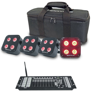 Rockville 4 PACK MINI IR4 Black DJ/Party Wash Lights+App+Wireless DMX Controller