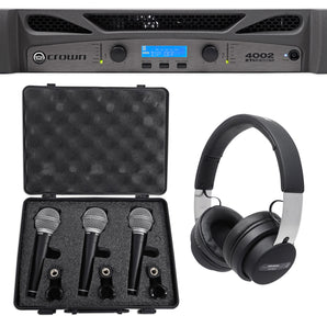 Crown Pro XTI4002 XTI 4002 3200w DSP Amplifier+Audio Technica Headphones+3) Mics