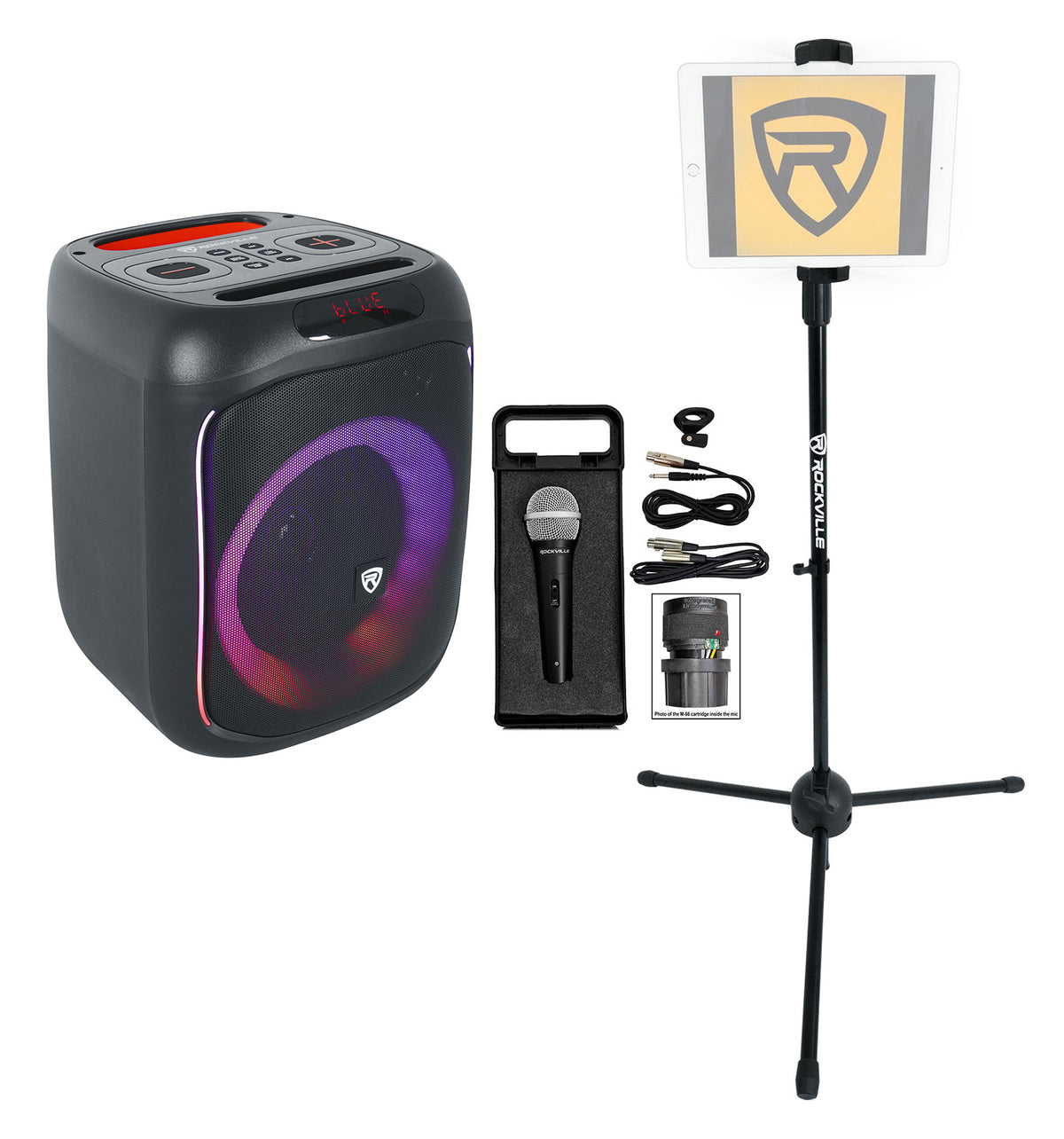 ROCKBOX PRO V2 LED Karaoke Machine System Party Speaker w/Tablet Stand