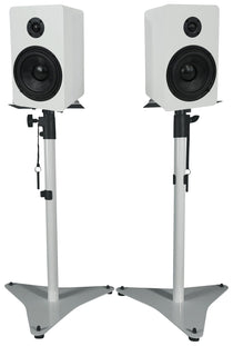 RockShelf 58W 5.25" Home Bookshelf Speakers+White Adjustable Stands