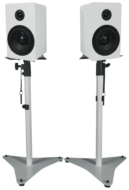 RockShelf 58W 5.25" Home Bookshelf Speakers+White Adjustable Stands