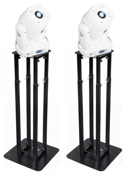 (2) ROCK SPOT 260W WHITE Moving Head Lights + 8 Ft Black Totem Stands