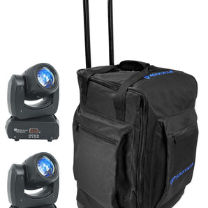 2 Rockville Rock Beam DC DJ Club Stage Pro Moving Head Lights+Rolling Travel Bag
