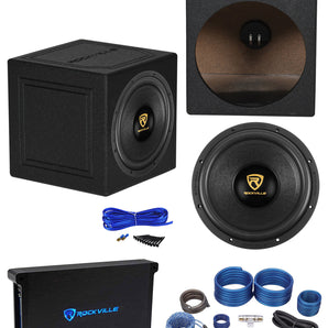 Rockville W12K9D4 12" 4000w Car Subwoofer+Sealed Box+Mono Amplifier+Amp Kit